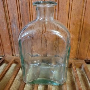 Vintage Clear Rectangular Base Green Glass Thick Decanter/Vase